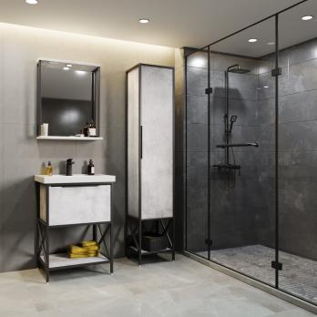 Зеркальный шкаф "БРУКЛИН" 60 Бетон с подсветкой ЛОФТ (ЛДСП)