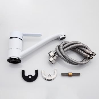 Смеситель для кухни 35к F4541 FRAP (плоск.пов. излив, п/шпильку, белый/хром, латунь)