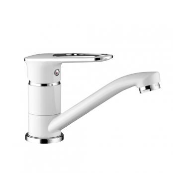 Смеситель для кухни 35к F4549 FRAP (плоск.пов. излив, п/гайку, белый/хром, латунь)