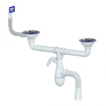 Сифон 3 1/2*40 B730VP двойн. нос, с прямоуг перел. с гофрой 40*40/50 UNICORN (винт,шток,руч-пластик)