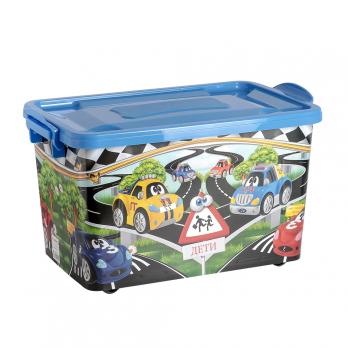 Контейнер д/хранения 50л  темно-голубой Машинки