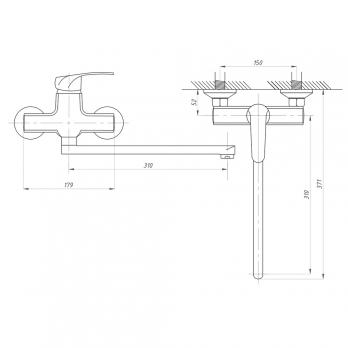 Смеситель для ванны и раковины 40к ПРОФСАН ПСМ-777-037 "ПЛЮС" эксцентрики "ЕВРО",  ХРОМ