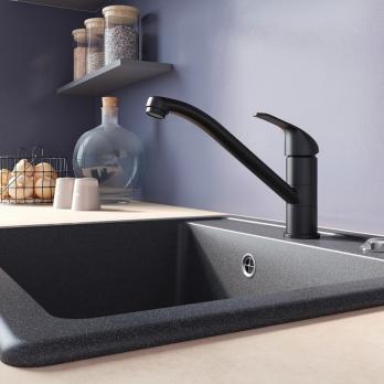 Смеситель для кухни 35к Milardo M02BLR0M05 "Meal"  длинный пов. излив ЧЕРНЫЙ матовый