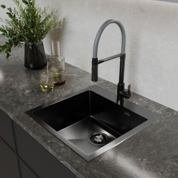 Мойка настол.монтаж 50х50 (3,0) вып 3 1/2  MIXLINE PRO с ФАСКОЙ 20см с сифоном (черный графит)