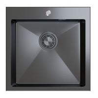 Мойка настол.монтаж 53х43 (3,0) вып 3 1/2  MIXLINE PRO с ФАСКОЙ 22см с сифоном (черный графит)
