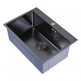 Мойка настол.монтаж 65х45 (3,0) вып 3 1/2  MIXLINE PRO 22см с сифоном (черный графит)