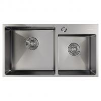 Мойка настол.монтаж 72х40 (3,0) 2-х ЧАШЕВАЯ вып 3 1/2  MIXLINE PRO 22см с сифоном (сатин)
