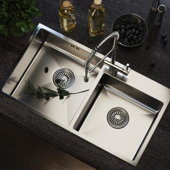 Мойка настол.монтаж 72х40 (3,0) 2-х ЧАШЕВАЯ вып 3 1/2  MIXLINE PRO 22см с сифоном (сатин)