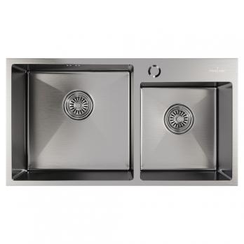 Мойка настол.монтаж 72х40 (3,0) 2-х ЧАШЕВАЯ вып 3 1/2  MIXLINE PRO 22см с сифоном (сатин)