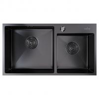 Мойка настол.монтаж 72х40 (3,0) 2-х ЧАШЕВАЯ вып 3 1/2  MIXLINE PRO 22см с сифоном (черный графит)