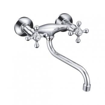 Смеситель для кухни настенный 1/2 кер CN4608 CRON нижний излив, КРЕСТ, ХРОМ