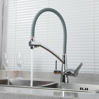 Смеситель для кухни 35к G4398-17 GAPPO гибкий излив, с вых. для пит. фильтра, п/шпильку, СЕРЫЙ-хром