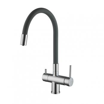 Смеситель для кухни 35к G4398-30 GAPPO гибкий излив, с вых. для пит. фильтра, п/шпильку СЕРЫЙ-хром