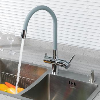 Смеситель для кухни 35к G4398-30 GAPPO гибкий излив, с вых. для пит. фильтра, п/шпильку СЕРЫЙ-хром