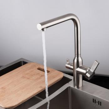 Смеситель для кухни 35к G4399-4 GAPPO с вых. для питьевого фильтра, нерж. сталь, п/гайку САТИН