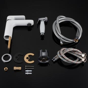 Смеситель для раковины  25к G1048-1 GAPPO с гигиенической лейкой, литой, БЕЛЫЙ-ХРОМ