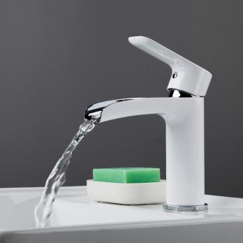 Смеситель для раковины 25к G1048-8 GAPPO литой, каскадный излив, п/гайку, БЕЛЫЙ-ХРОМ