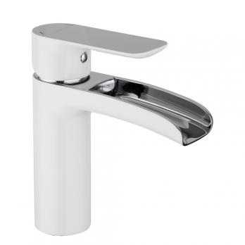 Смеситель для раковины 25к G1048-8 GAPPO литой, каскадный излив, п/гайку, БЕЛЫЙ-ХРОМ