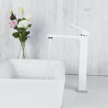 Смеситель для раковины 35к G1017-2 GAPPO литой, высокий, БЕЛЫЙ-ХРОМ