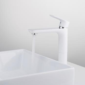 Смеситель для раковины 35к G1048-2 GAPPO высокий, литой, п/гайку, БЕЛЫЙ-ХРОМ