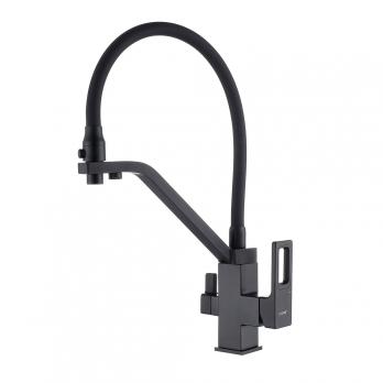 Смеситель для кухни 35k G4317-6 GAPPO с вых. для питьевого фильтра, п/шпильку, гибкий излив ЧЕРНЫЙ