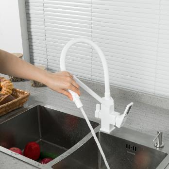 Смеситель для кухни 35k G4317-8 GAPPO с вых. для пит. фильтра, п/шпильку, гибкий излив Белый-хром