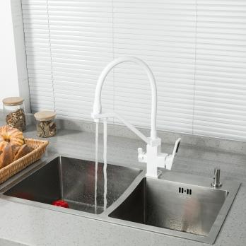 Смеситель для кухни 35k G4317-8 GAPPO с вых. для пит. фильтра, п/шпильку, гибкий излив Белый-хром