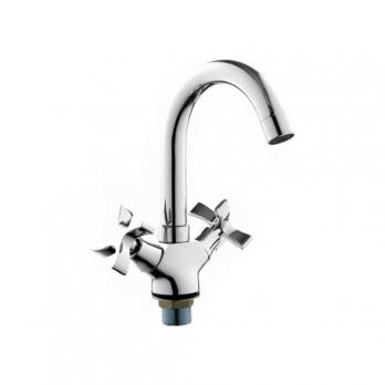 Смеситель для раковины 1/2 кер L1122-2 Ledeme высокий пов. излив, п/гайку, ХРОМ