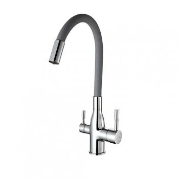 Смеситель для кухни 35к F4396 FRAP (гибкий излив, п/гайку, С ВЫХ. Д/ПИТ. ФИЛЬТРА, СЕРЫЙ/ХРОМ,латунь)