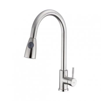 Смеситель для кухни душ 35к F60899-1 FRAP (выс.пов.излив, ВЫДВИЖ.ЛЕЙКА 2 реж, п/гайку, САТИН, нерж)