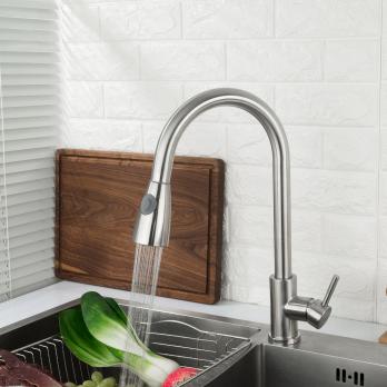 Смеситель для кухни душ 35к F60899-1 FRAP (выс.пов.излив, ВЫДВИЖ.ЛЕЙКА 2 реж, п/гайку, САТИН, нерж)