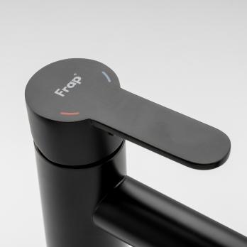 Смеситель для раковины 35к F10801-62 FRAP (высокий, литой, п/гайку, ЧЕРНЫЙ, нерж.сталь)