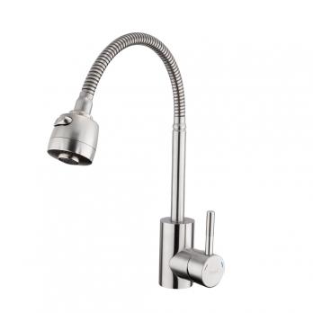 Смеситель для кухни 35k F44899-1 FRAP (гибкий излив, 2х реж. аэратор, п/гайку, САТИН, нерж.сталь)