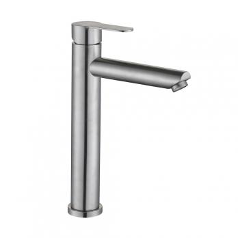 Смеситель для раковины 35к F10801-2 FRAP (высокий, литой, п/гайку, САТИН, нерж.сталь)