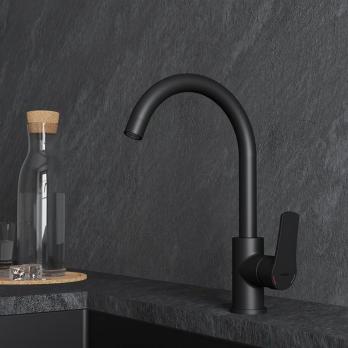 Смеситель для кухни 35к Milardo M01BLJ0M05 "Meal" высокий пов. излив, п/гайку, ЧЕРНЫЙ матовый