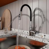 Смеситель для кухни 35к Milardo M01SB2FM05 "Meal" гибкий, высокий пов. излив, п/гайку ЧЕРНЫЙ-Хром