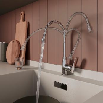 Смеситель для кухни 35к Milardo M07SB2FM05 "Meal" гибкий, высокий пов. излив, п/гайку, ХРОМ