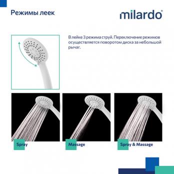 Смеситель для ванны и раковины 35к Milardo RORWT00M10 "Rora" с душ. аксессуарами, БЕЛЫЙ матовый