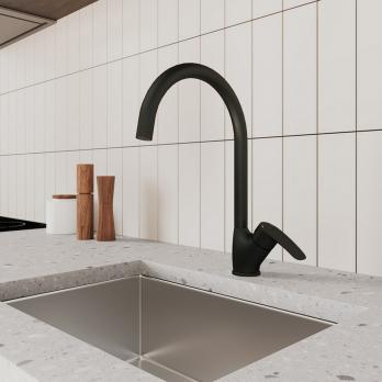 Смеситель для кухни 35к Milardo RORBL0JM05 "Rora"  высокий пов. излив, п/гайку, ЧЕРНЫЙ матовый