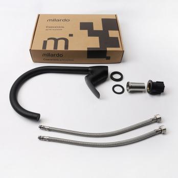 Смеситель для кухни 35к Milardo RORBL0JM05 "Rora"  высокий пов. излив, п/гайку, ЧЕРНЫЙ матовый