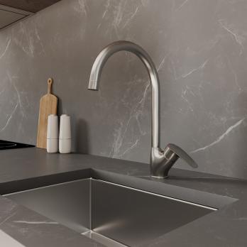 Смеситель для кухни 35к Milardo RORBN0JM05 "Rora"  высокий пов. излив, п/гайку, САТИН