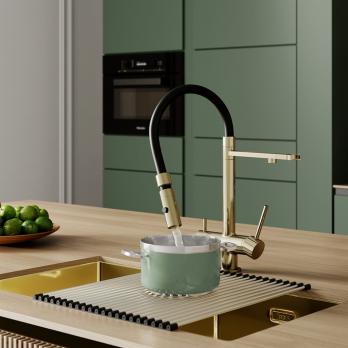 Смеситель для кухни 35к IDDIS ACEMGFFi05 "Ace" высокий, 3 в1, вых. д/пит. фильтра, душ  ЗОЛОТО мат