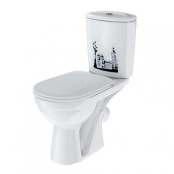Унитаз-компакт "Комфорт" Декор "Биг Бен" (кос,ниж,сид. полип.,2-кн.арм)   (Rosa)