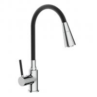 Смеситель для кухни 35к F4044 FRAP (гибкий излив, 2х реж. аэратор, п/гайку, ЧЕРНЫЙ/ХРОМ, латунь)