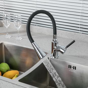 Смеситель для кухни 35к F4044 FRAP (гибкий излив, 2х реж. аэратор, п/гайку, ЧЕРНЫЙ/ХРОМ, латунь)