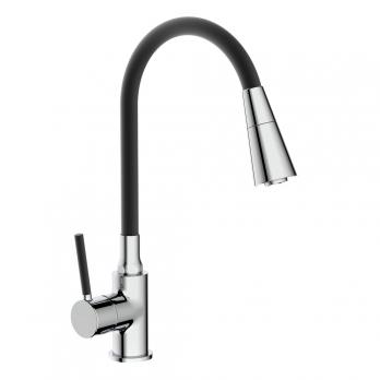 Смеситель для кухни 35к F4044 FRAP (гибкий излив, 2х реж. аэратор, п/гайку, ЧЕРНЫЙ/ХРОМ, латунь)