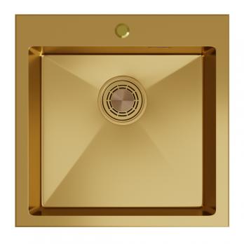Мойка настол.монтаж 50х50 (3,0) вып 3 1/2  MIXLINE PRO С ФАСКОЙ 20см с сифоном (золото)