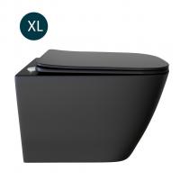 Унитаз подвесной безободковый WAVE QUADRO сид. дюропласт, м/л, быстр, ЧЕРНЫЙ матовый (XL)
