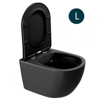 Унитаз подвесной безободковый WAVE ROUND сид. дюропласт, м/л, быстр, ЧЕРНЫЙ матовый (L)