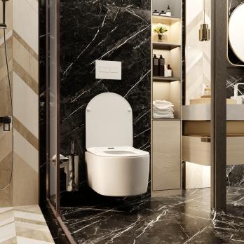 Унитаз подвесной безободковый WAVE SOLO сид. дюропласт, м/л, быстр, БЕЛЫЙ глянец (L)